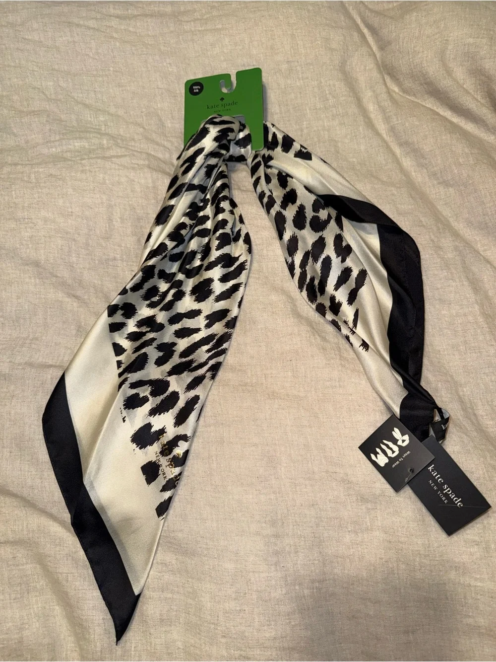 kate spade Black & Cream/Ivory Leopard-Print Silk Twilly Scarf